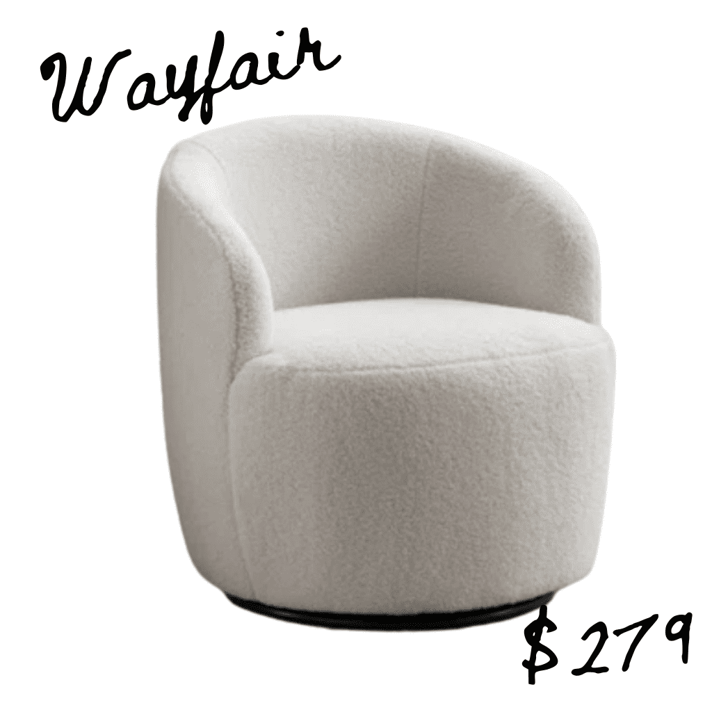 Wayfair shearling white swivel chair lookalike for Anthropologie home swivel chair