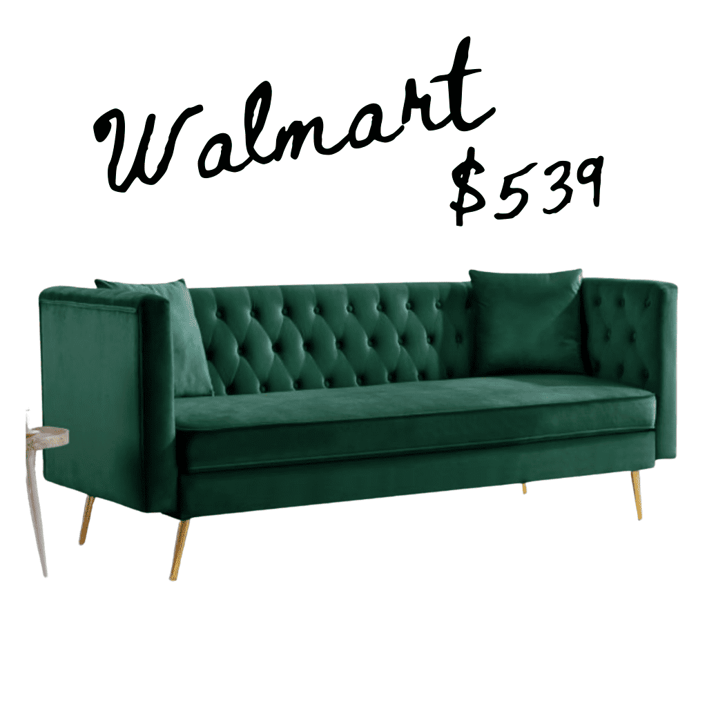 Walmart tufted green velvet couch lookalike for Anthropologie Mina sofa
