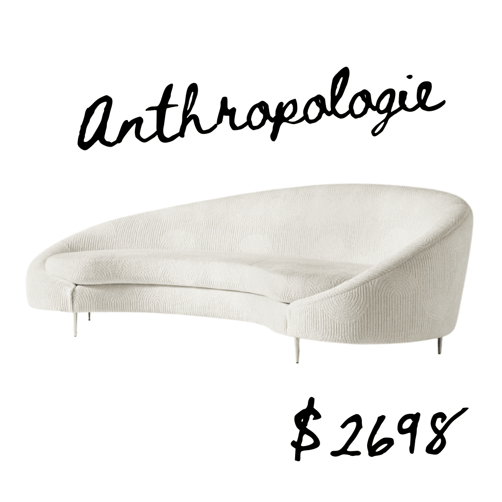 Anthropologie serpentine asymmetrical sofa in white velvet