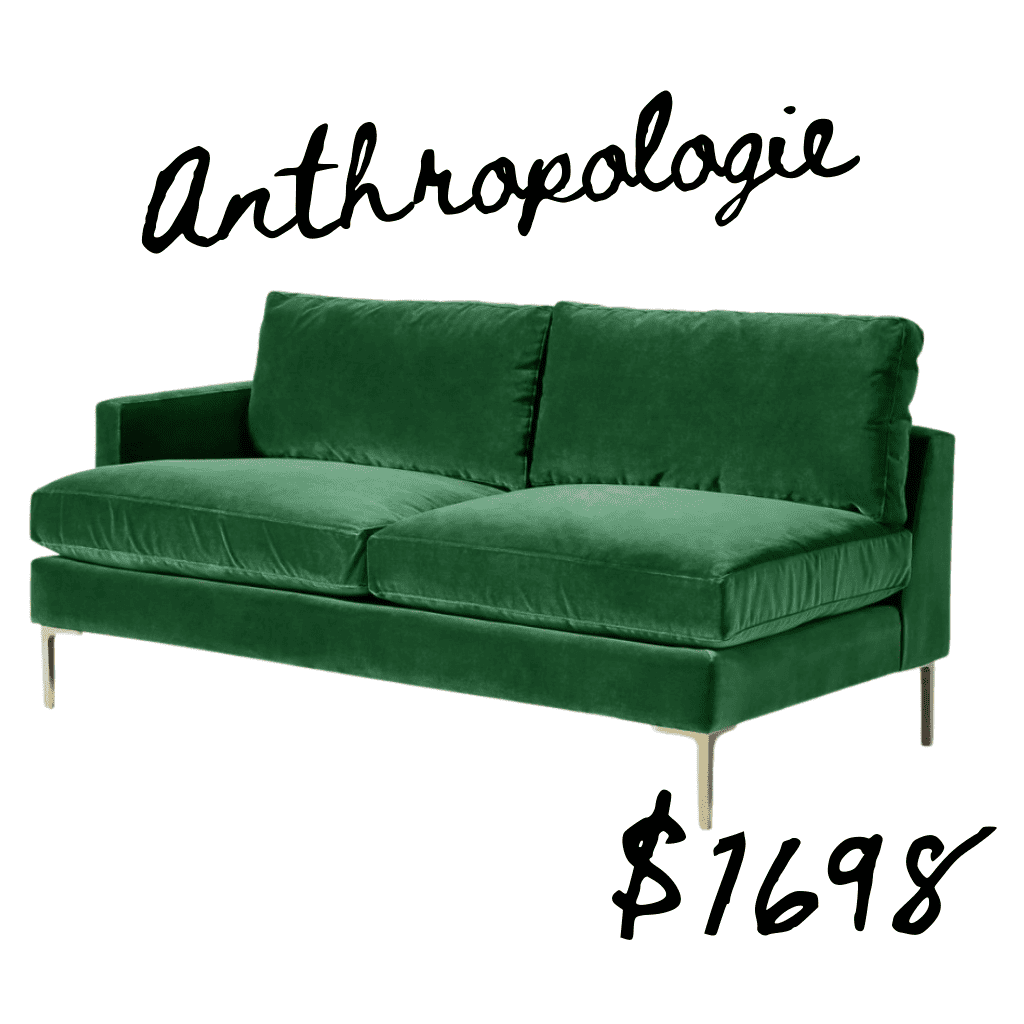 Anthropologie green velvet sofa