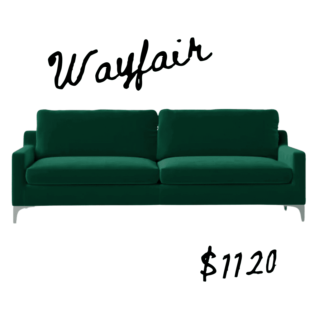 Wayfair green velvet sofa