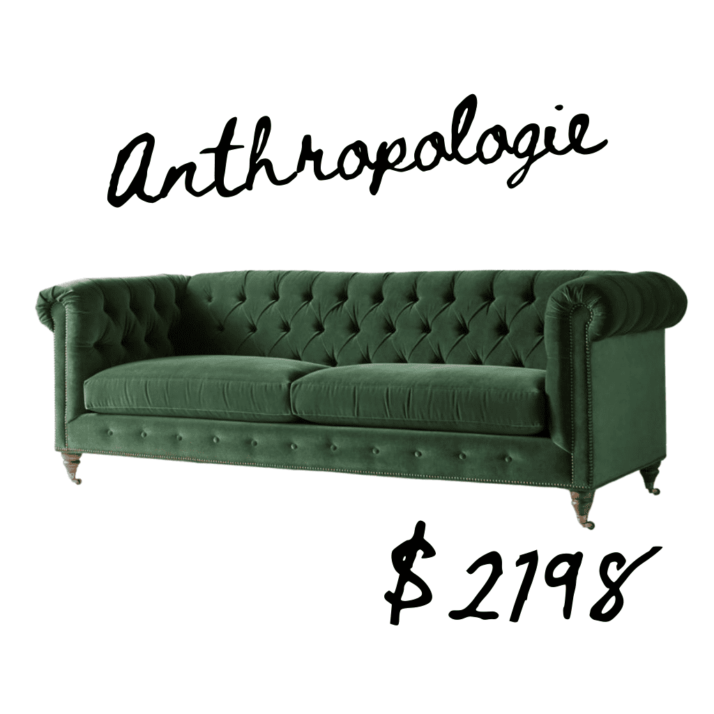 Anthropologie green velvet chesterfield sofa