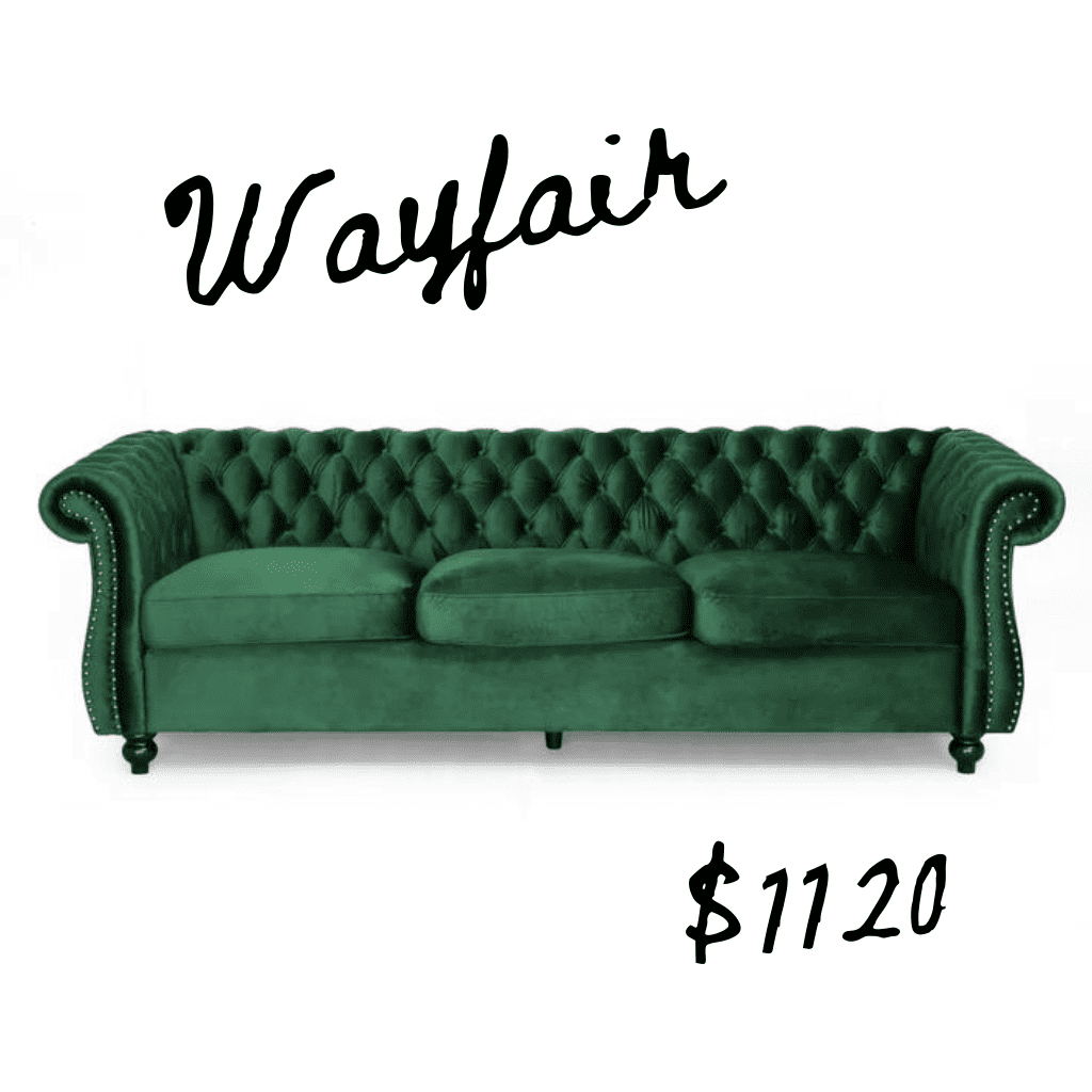 Wayfair tufted velvet green sofa lookalike for chesterfield sofa