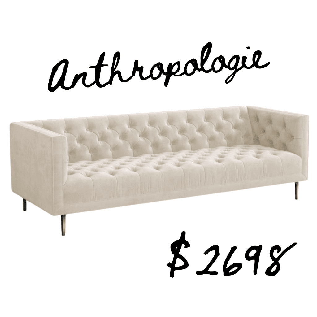 Anthropologie white velvet tufted Mina sofa