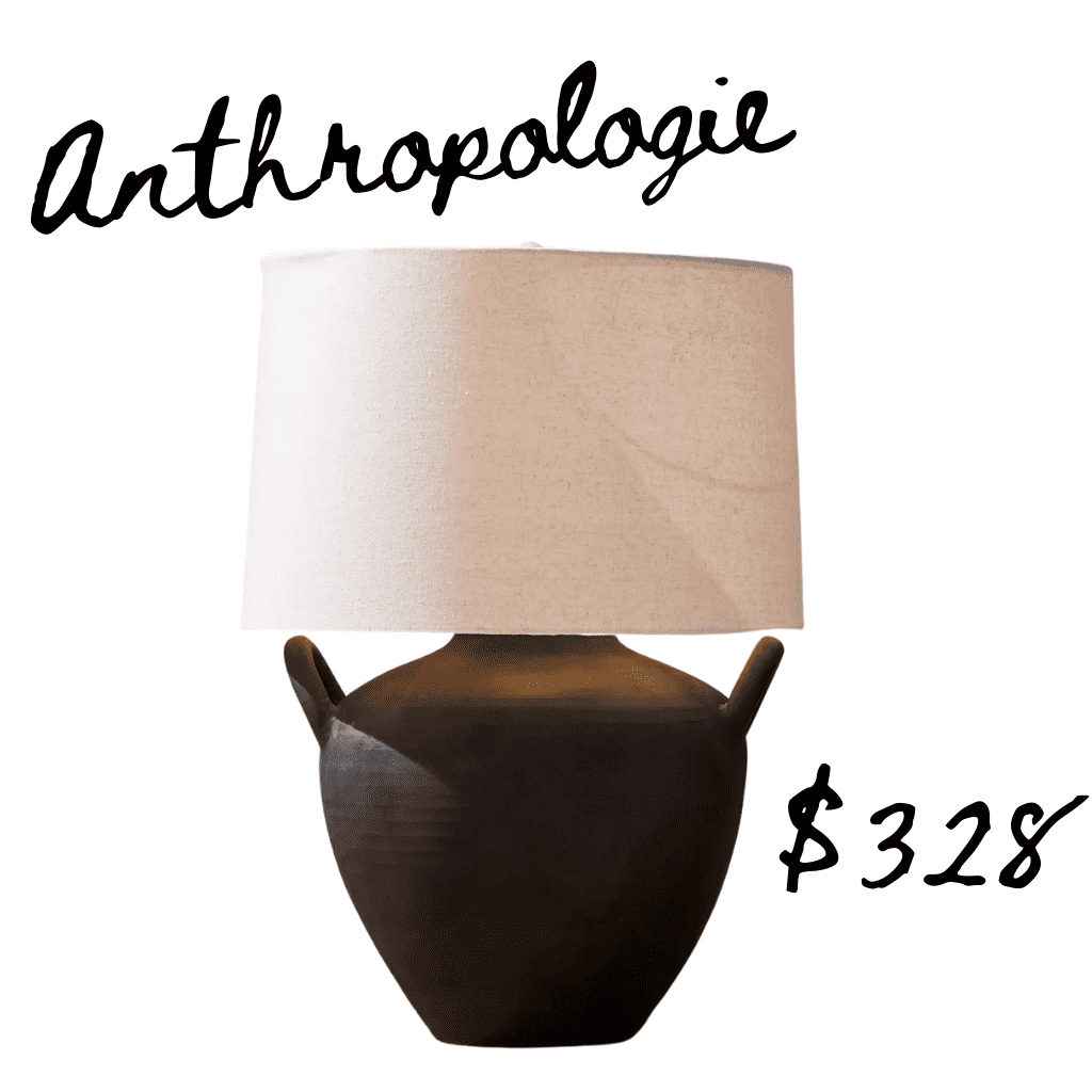 Anthropologie Black pottery lamp with handles
