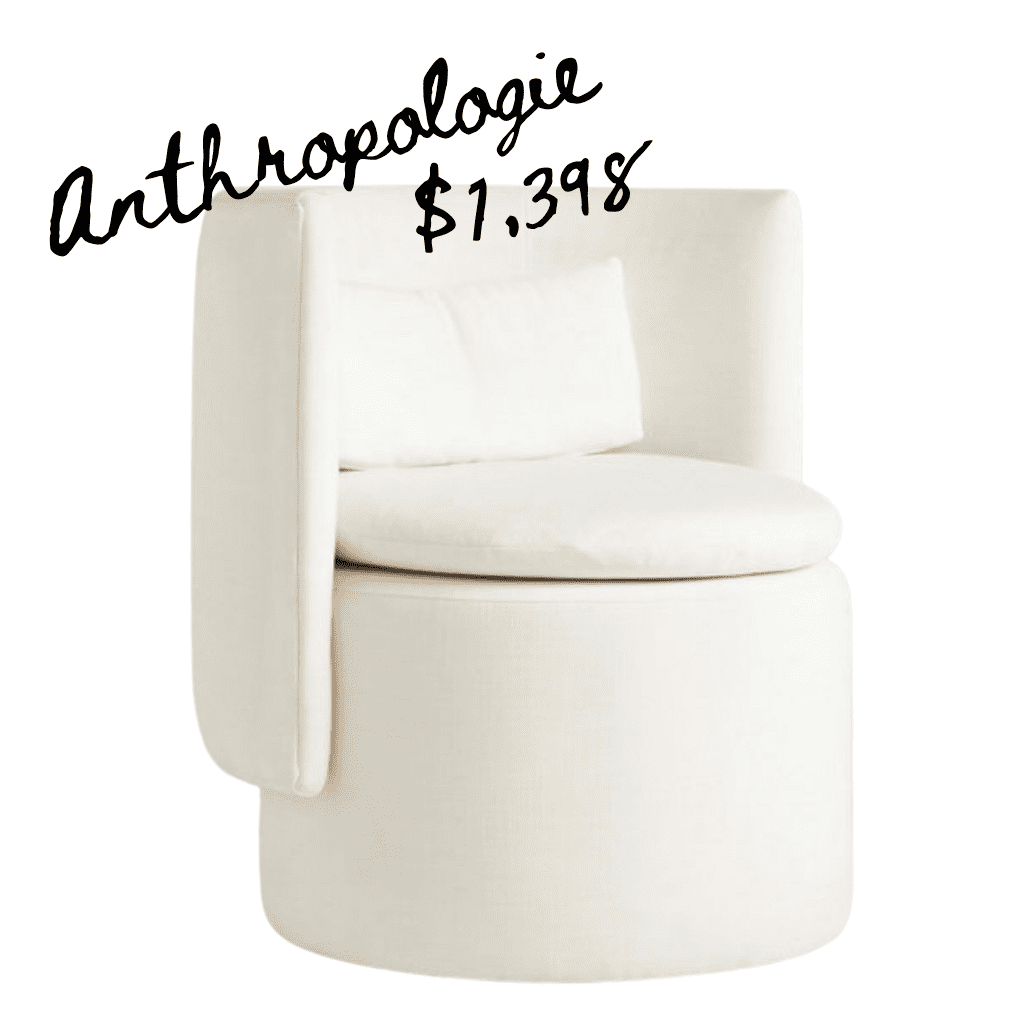 Anthropologie barrel swivel chair white linen