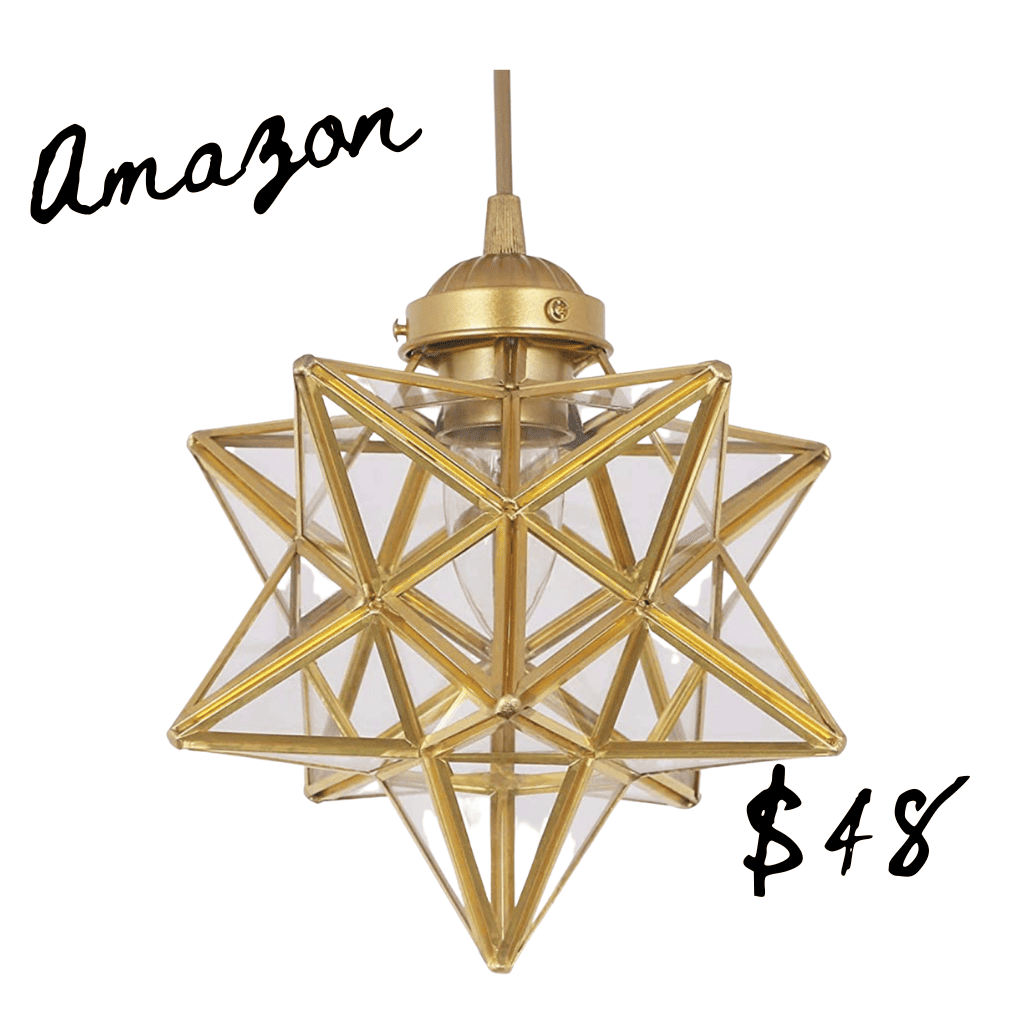 Amazon lookalike of star pendant light with gold and glass from Anthropologie home