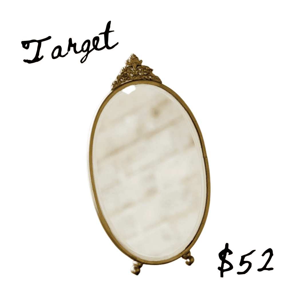 Target lookalike of ornate gold vanity mirror from Anthropologie home