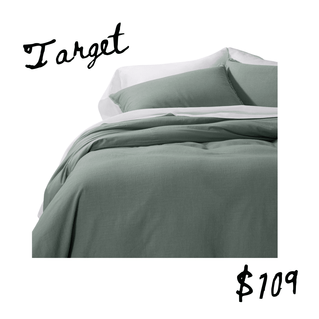 Sage green target lookalike linen duvet cover from Anthropologie home