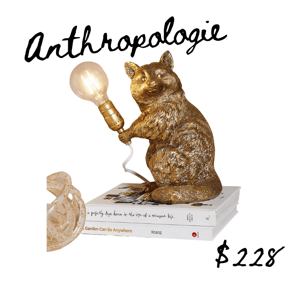 Gold raccoon lamp from anthropologie