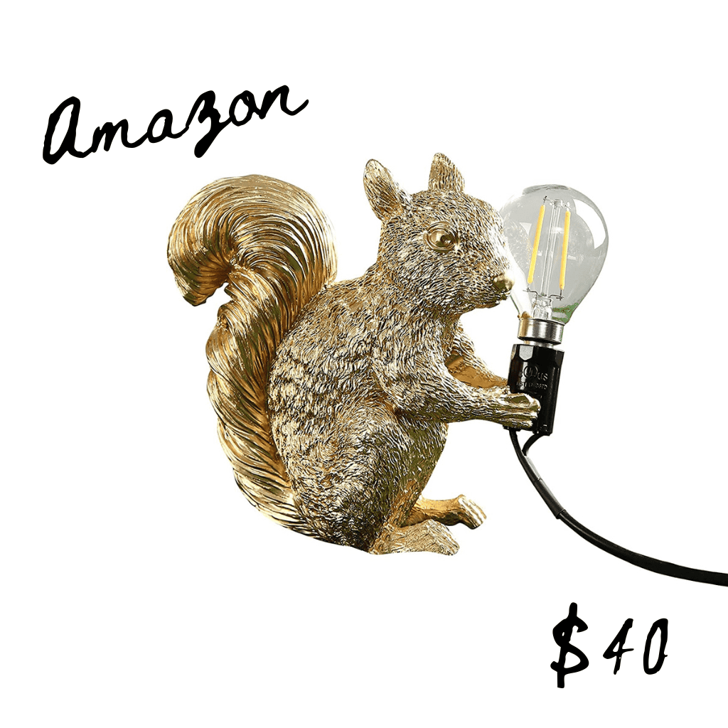 Amazon gold squirrel lamp lookalike of Anthropologie home racoon lamp