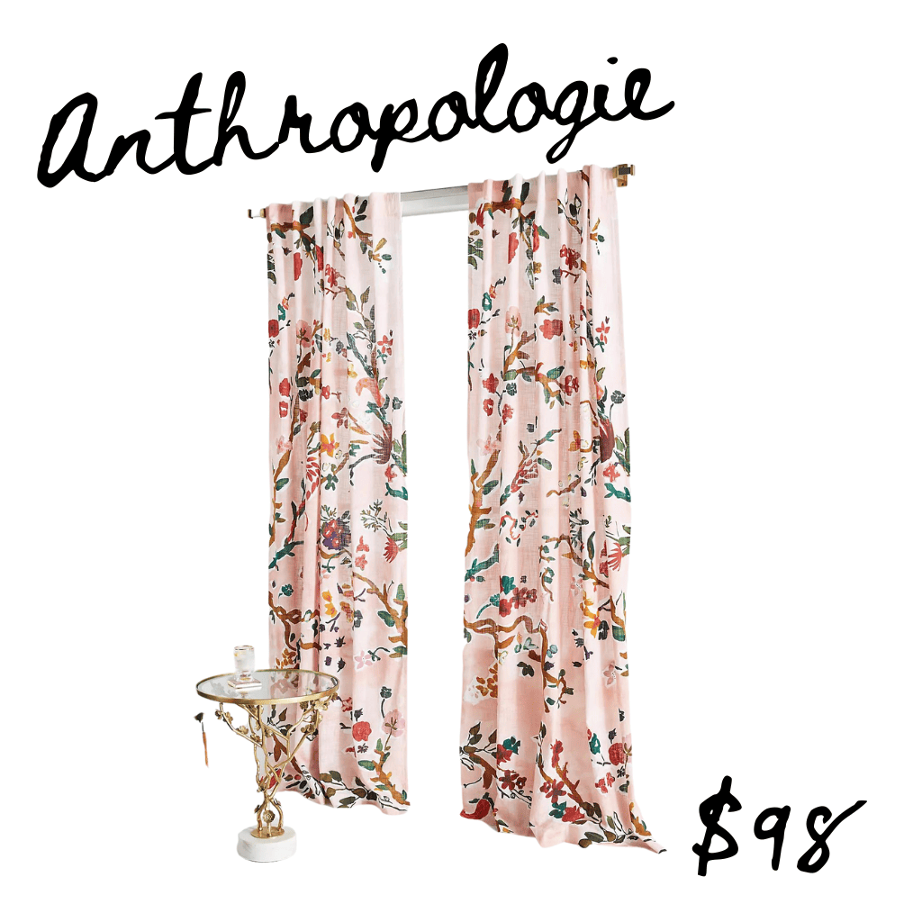 Anthropologie pink floral curtains