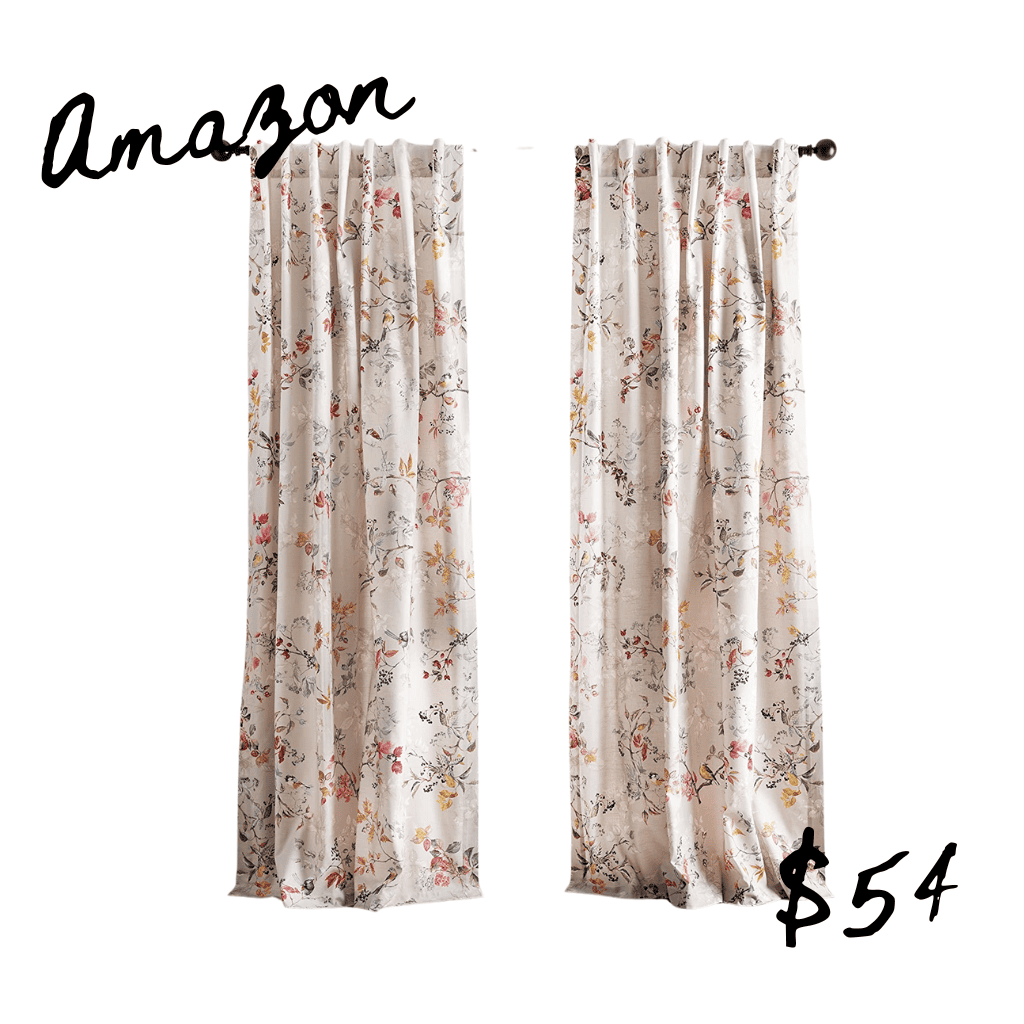 Amazon lookalike of pink floral curtains from Anthropologie home
