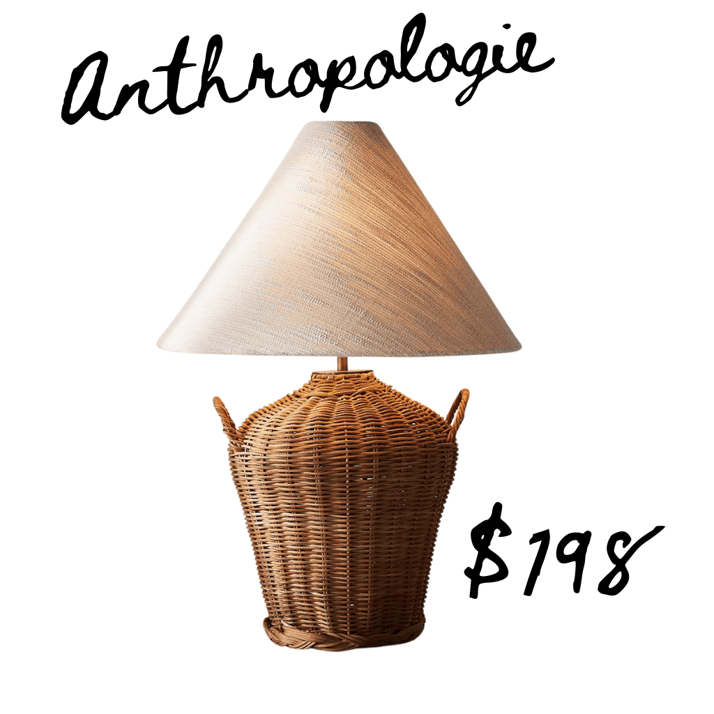 Anthropologie rattan lamp with white linen lamp shade